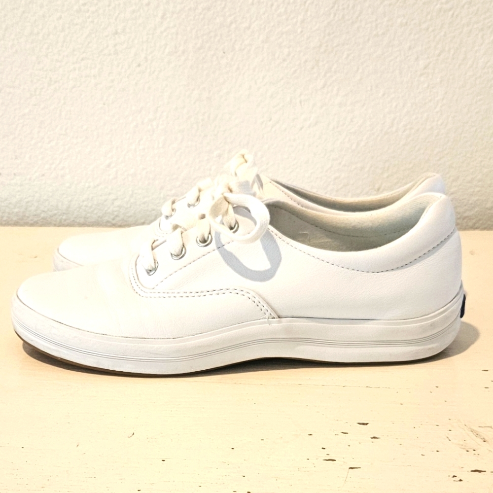 Worn Twice - KEDS - White Lace-up Leather Sneakers- Size 7 Womens - Picture 6 of 10